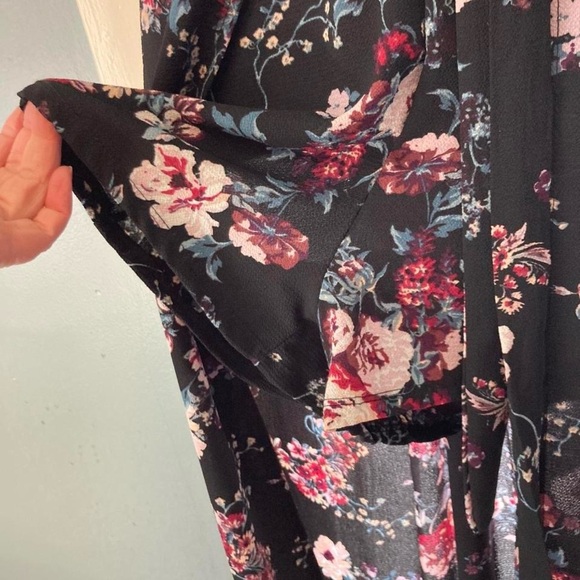 Blue floral romper maxi dress with tie waist and bell sleeves S Mi a mi - Picture 4 of 7